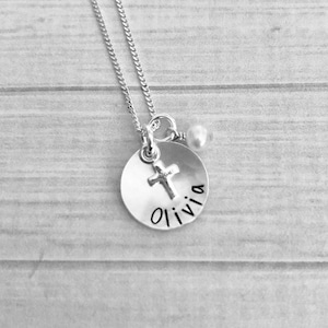 First Communion Necklace, Confirmation Necklace, Baptism Necklace, Cross Necklace, Personalized 1st Communion Gift, God Daughter Gift