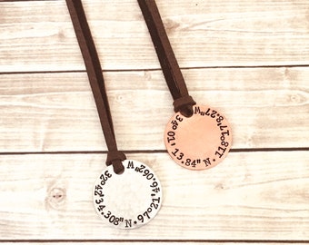 Mens Coordinate Necklace, Latitude Longitude Necklace, Mens Necklace, Personalized Jewelry, Leather Necklace, Father's Day Gift