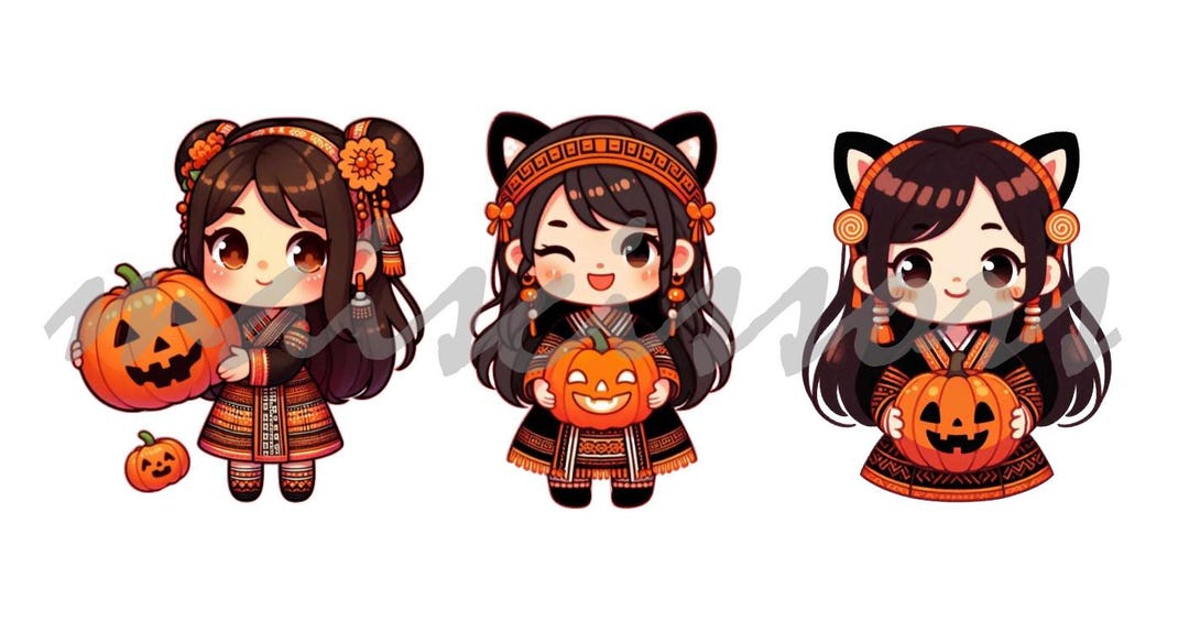 Hmong Chibi Girls Women Halloween Theme Digital Art PNG Clipart - Etsy