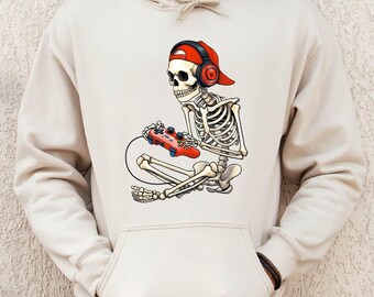 Skeleton Gamer Video Gaming Sweatshirt, Funny Gamer Gift Hoodie, Gamer Boyfriend Valentine Gift, Gamer Dad Husband Gift Sweater,Father's Day