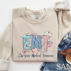 Comfort Colors EMT Nurse Sweatshirt, Personalized EMT Nurse Sweater, EMT Nurse Gift,Emergency Medical Technician Crewneck Paramedic Pullover