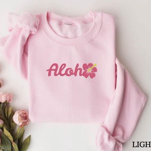 Aloha Sweatshirt, Embroidered Aloha Hawaii Crewneck, Beach Vacation, Minimalist Sweatshirt, Hibiscus Sweatshirt, Aloha Hawaii Sweatshirt,
