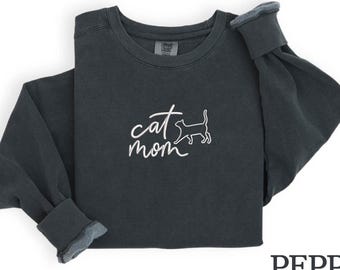 Cat Mom Embroidered Sweatshirt, Mother's Day Gift Sweater, Cat Mom Gift Crewneck, Pet Mama Sweatshirt, Gift For Cat Mom Sweat