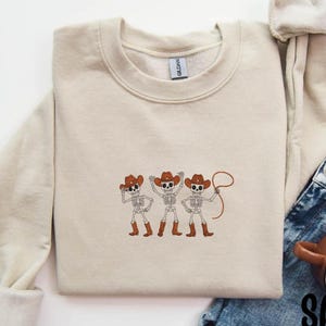 Embroidered Halloween Dancing Skeleton Sweatshirt, Western Halloween Skeleton Sweat, Halloween Cowboy Sweat, Spooky Season Gift