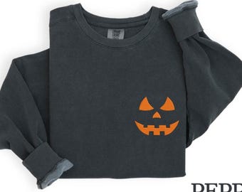 Embroidered Pumpkin Face Sweatshirt: Halloween Couple Costume