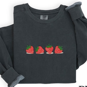 Strawberry Embroidered Sweatshirt, Gardener Gifts, Embroidery Fruit Hoodie, Strawberry Lover Gift, Strawberry Crewneck, Berry Embroidery