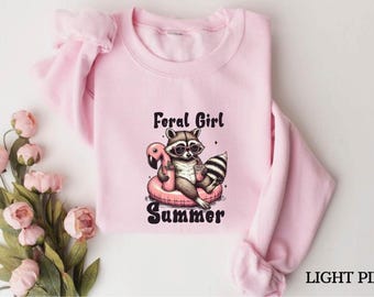 Feral Girl Summer Raccoon Sweatshirt: Funny Beach Oversized Hoodie