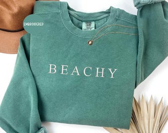 Embroidered Beachy Sweatshirt: Comfort Colors Salty Beach Vibes