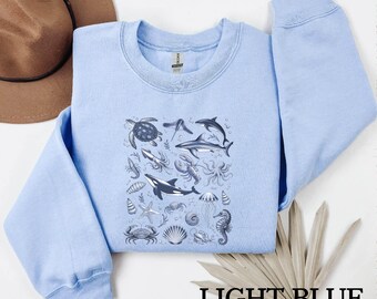Ocean Animals Sweatshirt: Sea Turtle, Dolphin, Shark - Comfort Colors