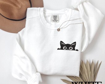 Cat Embroidered Sweatshirt,Cute Cat Sweatshirt,Black Cat Sweat,Cat Peeking Sweatshirt, Sweatshirt Gift for Cats Lover,Cat Mom Sweatshirt
