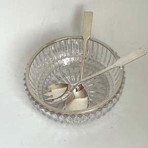 Vintage Crystal Bowl with Sterling Silver Rim: Mid-Century Elegant Decor