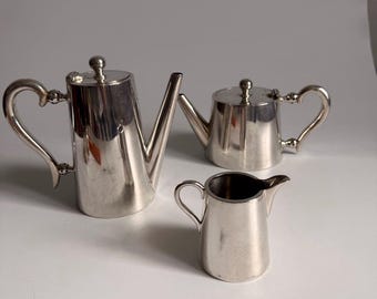 Servizio da caffè e tè placcato in argento, 3 pezzi, teiera e lattiera, stile Mid-Century Minimal.