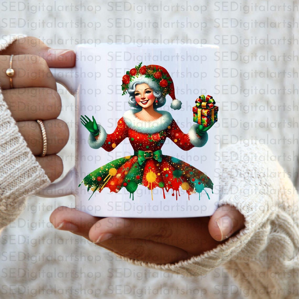 Festive Mrs. Claus Splatter Art for Christmas Sublimation & DTF ...