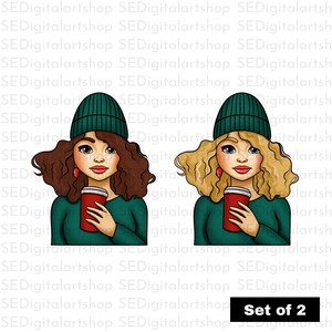 Cozy Christmas Coffee Girl Clipart | Festive Winter Sublimation & DTF Print Design