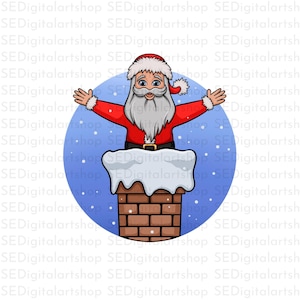 Santa in Chimney Christmas Clipart for Sublimation and DTF Printing – Festive Holiday Digital Art