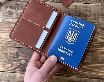 Handmade Crazy Horse Leather Travel Wallet: Minimalist Passport Holder