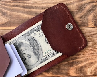 Handmade Leather Cash Wallet, Slim Flap Card Holder