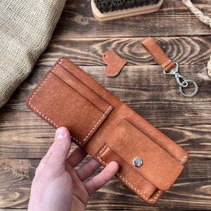 Cartera hecha a mano de cuero genuino / Cartera plegable / Regalo para hombres