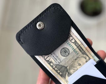 Handmade Black Leather Bifold Wallet - Slim Minimalist Design | Wallet for Men