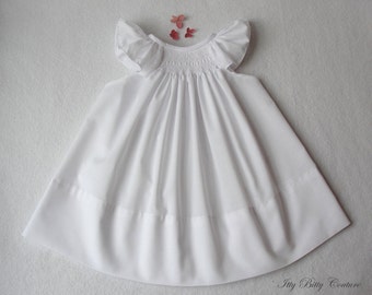 Smocked baby dress, baptism dress, christening dress, smocked christening dress, white or ivory baby dress, flower baby dress, baby gift