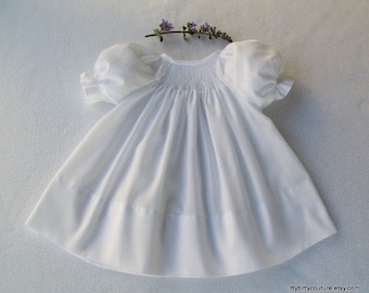 Smocked Baby dress, Smocked White Dress, Smocked White Christening Dress, coming home dress, blessing, flower baby, flower girl,  baby gift