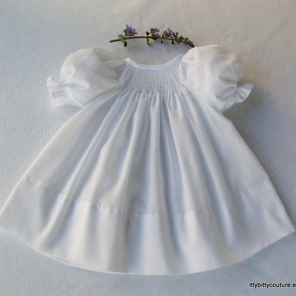 Smocked Baby dress, Smocked White Dress, Smocked White Christening Dress, coming home dress, blessing, flower baby, flower girl,  baby gift