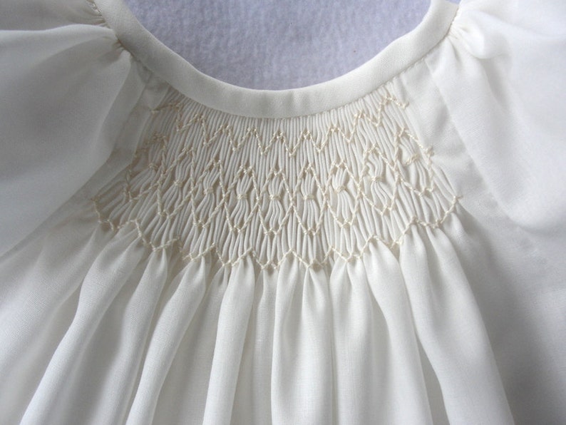 Ivory or White Bishop Dress Smocked christening gown baptism dress Smocked Baby Dress baby flower girl dress flower baby dress