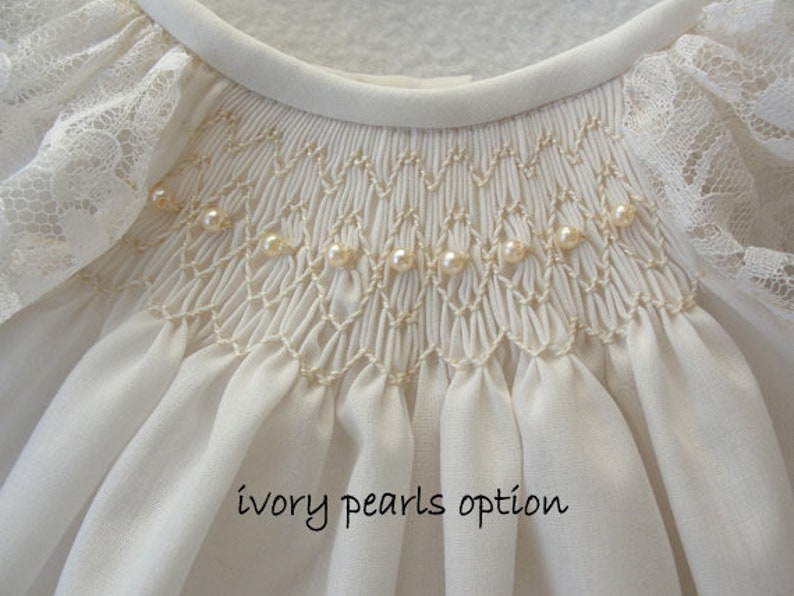 Ivory or White Bishop Dress Smocked christening gown baptism dress Smocked Baby Dress baby flower girl dress flower baby dress