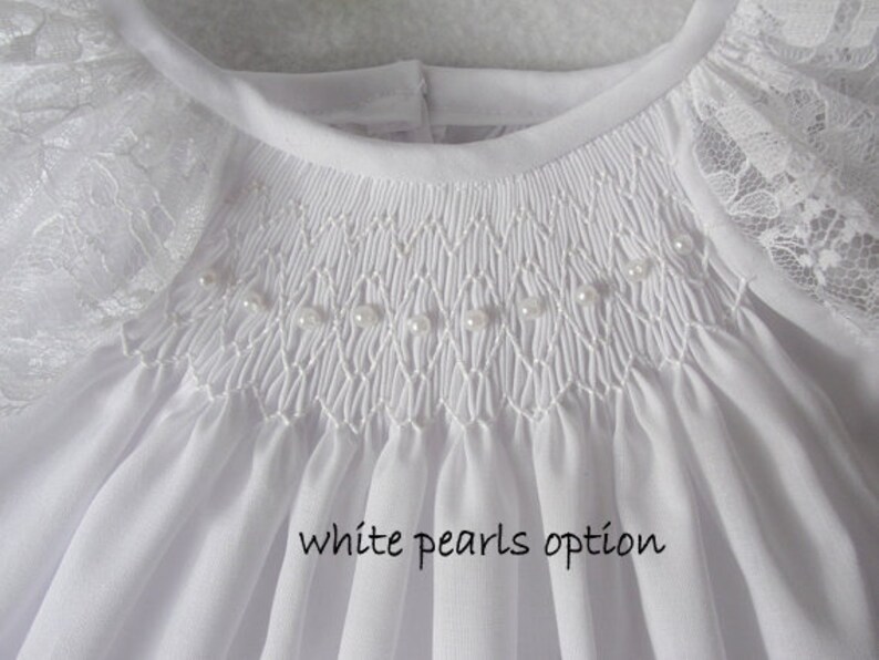 Ivory or White Bishop Dress Smocked christening gown baptism dress Smocked Baby Dress baby flower girl dress flower baby dress