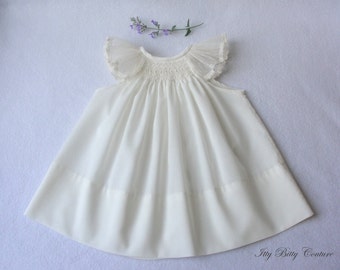 Smocked baby dress, smocked christening dress, baptismal baby dress, flower baby, flower girl dress, homecoming dress, white ivory dress