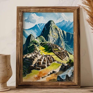 Pintura de Machu Picchu, arte de pared, cartel de viaje, impresión de Perú, regalo de inauguración de la casa, decoración de pared de viaje