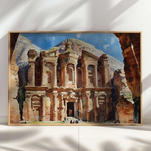 Petra Painting, Petra Wall Art, Jordan Poster, Travel Print, Watercolor Wall Art, Petra Painting, Travel Gift