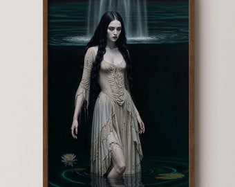Dame in the Black Lake, Victorian Wall Art, Wall Decor Aesthetic, Gothic Prints into lake