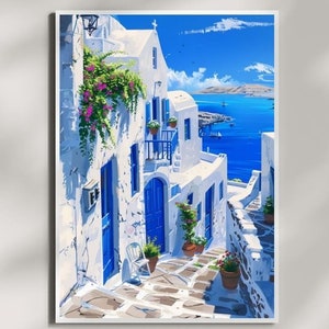 Stampa d'arte da parete Grecia, arte da parete di Santorini, stampa mediterranea, stampa greca, arte di Santorini, arredamento mediterraneo