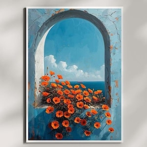 Gemälde „Ein Fenster zum Meer“, Wandkunst, Reiseposter, Druck, Einweihungsgeschenk, Reisewanddekoration