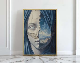 Surrealist Vision - Abstract Art Poster of a Mask in a Surrealist Landscape