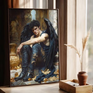 Dark Angel Wall Art – Fallen Angel Gothic Print – Dark Academia Aesthetic – Vintage Style Poster – Moody Gothic Decor – Occult Art