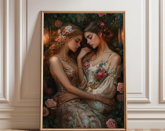 Novias, Dark Academia Print - The Lake, Arte de pared lésbico victoriano gótico y melancólico, Estética decorativa oscura, Estampados góticos