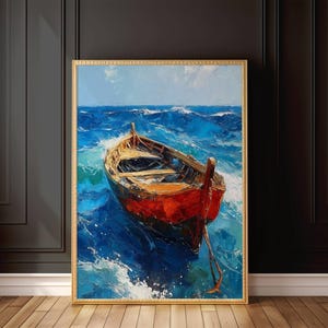 Una barca rossa nell'oceano Arte murale e stampe su tela