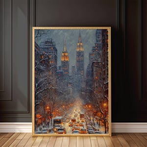 Dipinto di New York City sotto la neve, stampa Empire State, poster da parete, arte di viaggio degli Stati Uniti, regalo di nozze