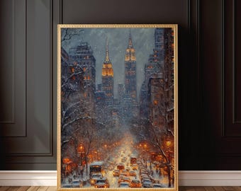 New York City-målning i snön, Empire State Building-tryck, väggaffisch, USA-resekonst, bröllopspresent