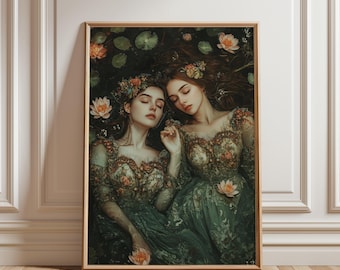Novias, Dark Academia Print - The Lake, Arte de pared lésbico victoriano gótico y melancólico, Estética decorativa oscura, Estampados góticos