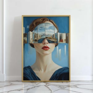 Visión surrealista - Póster de arte abstracto de una mujer en un paisaje surrealista