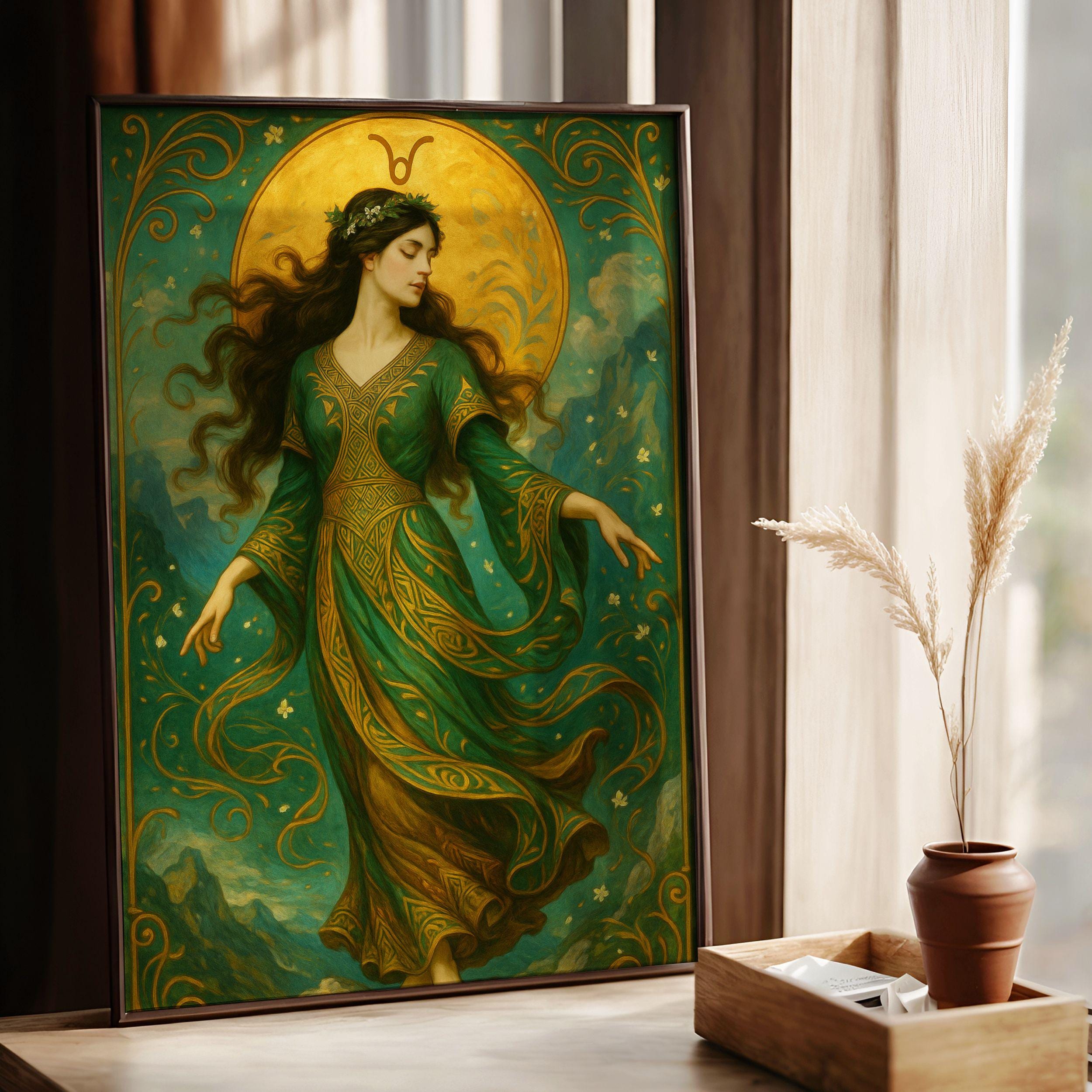 Capricorn Goddess Poster | Earthy Art Nouveau Zodiac Print