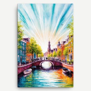Amsterdam-Gemälde, niederländische Wandkunst, Holland-Plakat, Reisedruck, Tulpenkunst, Geschenk zur Wohnungserwärmung