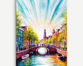 Amsterdam Painting, Netherlands Wall Art, Holland Poster, Travel Print, Tulip Art, Housewarming Gift