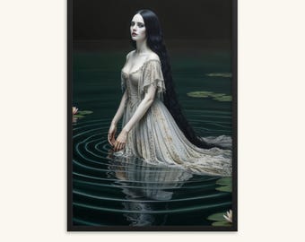 Poster Lady in the black lake Dark Academia Gothic Print Art Victorian Wall Art, Wall Decor Aesthetic, Gothic Prints into lake