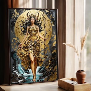 Artemis Premium Matte Poster/ Greek Goddess of Hunting/ Art Nouveau Print/ Divine Feminine Art/ Home Decor/ Greek Mythology/ Feminine Energy