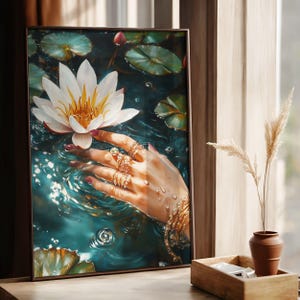 Gothic Water Lily Hand Poster – Dark Academia Feminine Wall Art | Victorian Melancholy Aesthetic