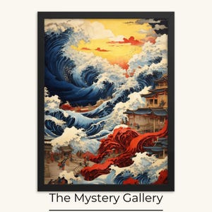 L’Onda Cremisi / Stampa Giapponese in Stile Edo / Ispirata alla Grande Onda di Hokusai / Arte Drammatica dell’Oceano